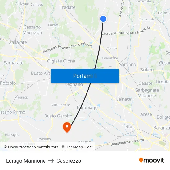 Lurago Marinone to Casorezzo map