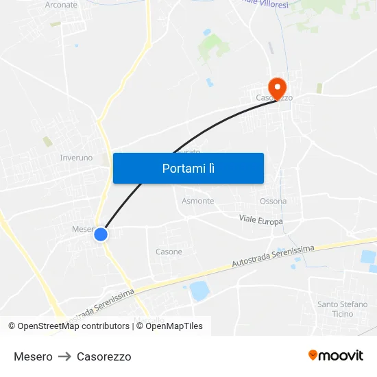 Mesero to Casorezzo map