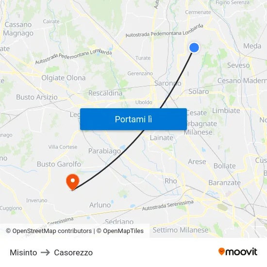 Misinto to Casorezzo map