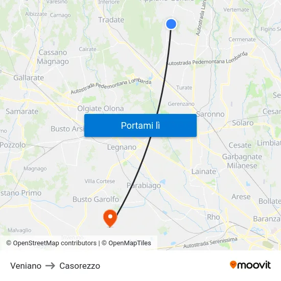 Veniano to Casorezzo map