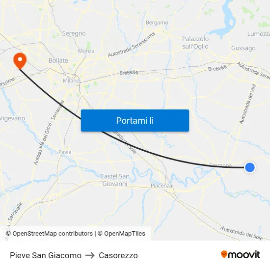 Pieve San Giacomo to Casorezzo map