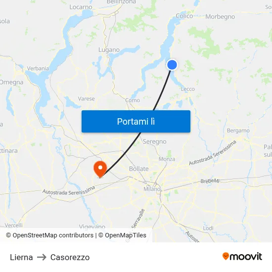 Lierna to Casorezzo map