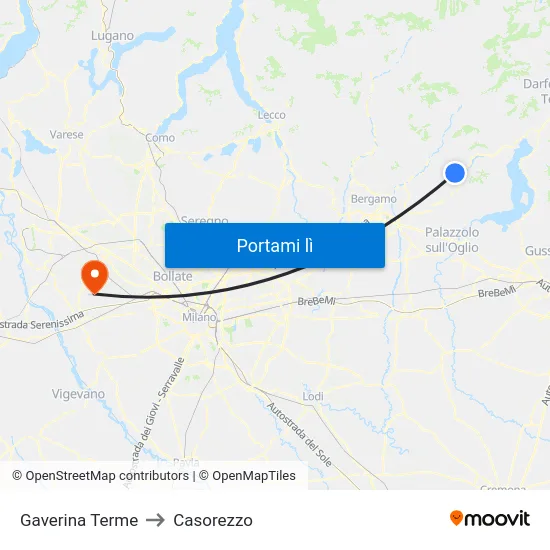 Gaverina Terme to Casorezzo map