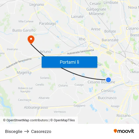 Bisceglie to Casorezzo map