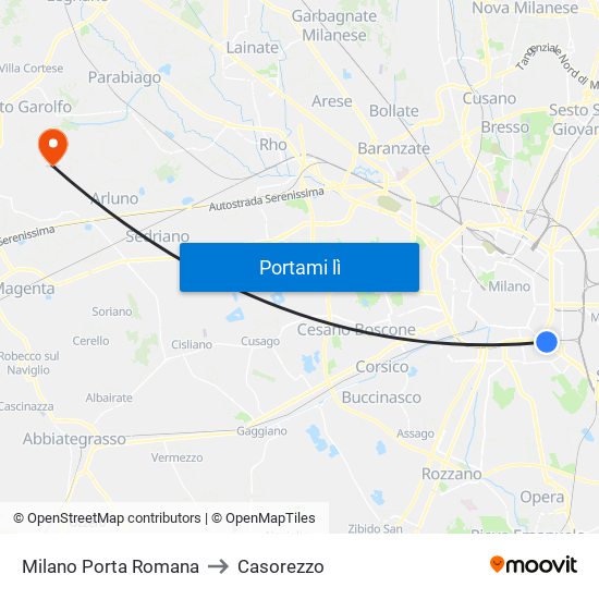 Milano Porta Romana to Casorezzo map