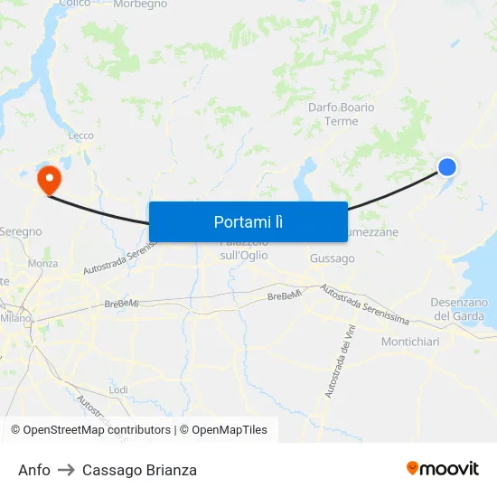 Anfo to Cassago Brianza map