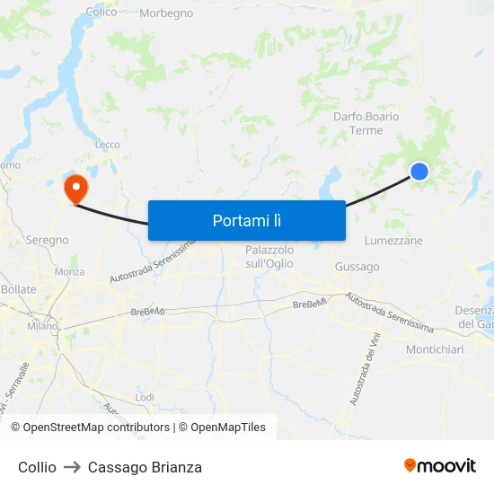 Collio to Cassago Brianza map