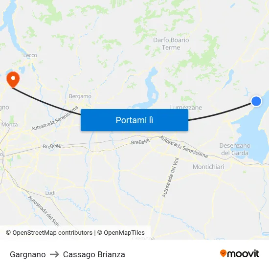 Gargnano to Cassago Brianza map