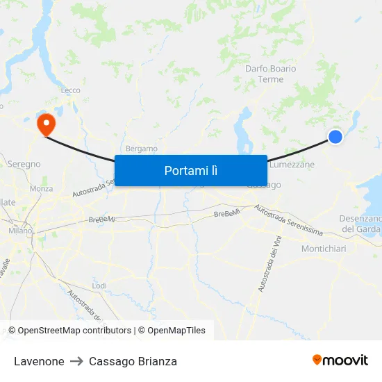 Lavenone to Cassago Brianza map