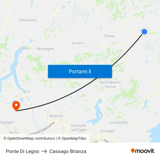 Ponte Di Legno to Cassago Brianza map