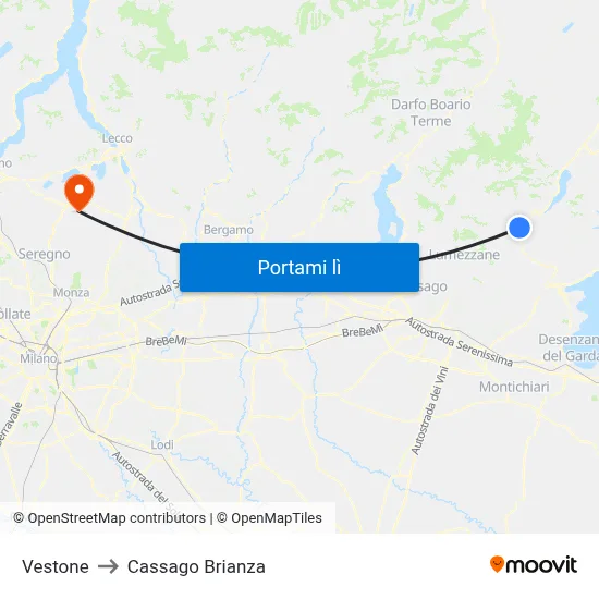 Vestone to Cassago Brianza map