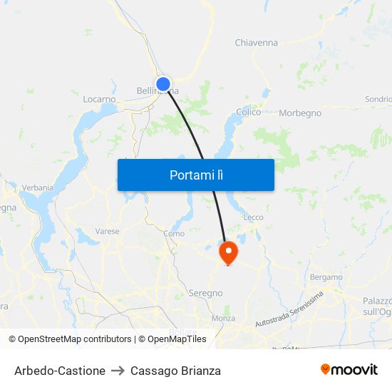Arbedo-Castione to Cassago Brianza map
