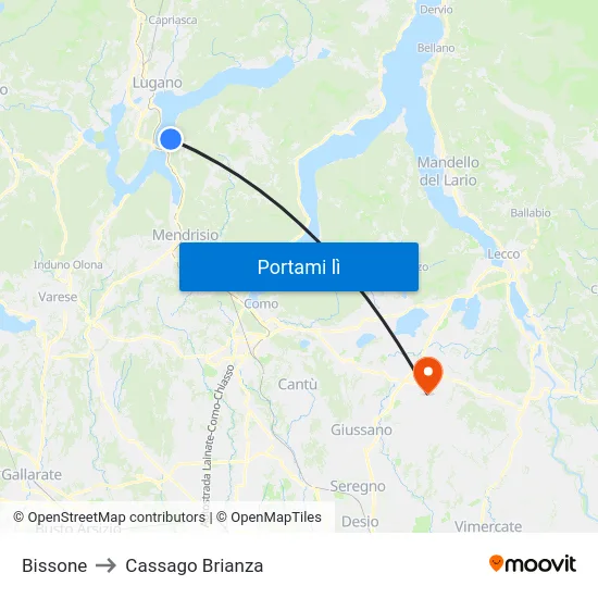 Bissone to Cassago Brianza map