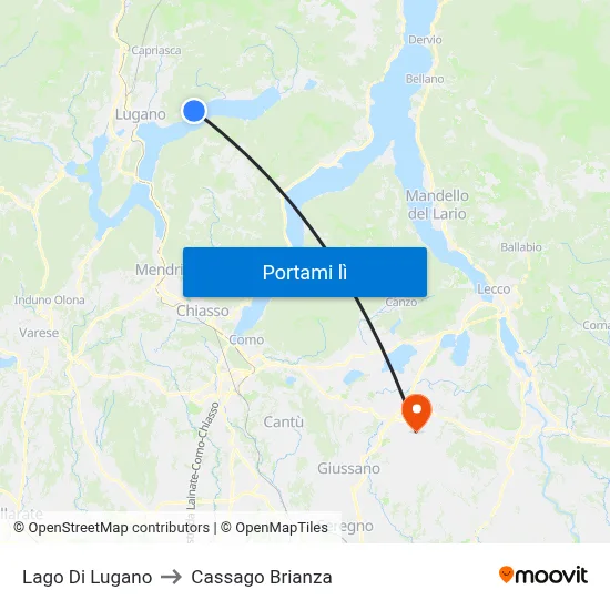 Lago Di Lugano to Cassago Brianza map