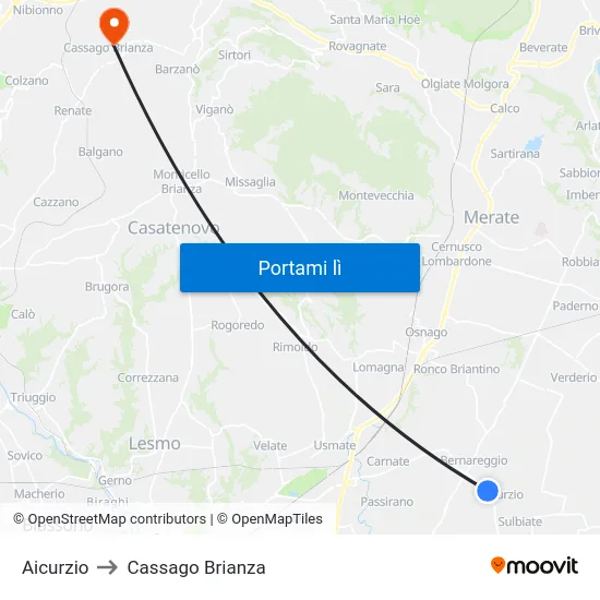 Aicurzio to Cassago Brianza map