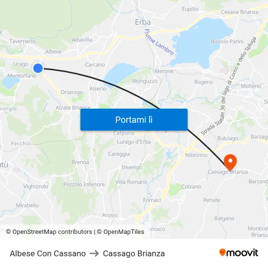 Albese Con Cassano to Cassago Brianza map