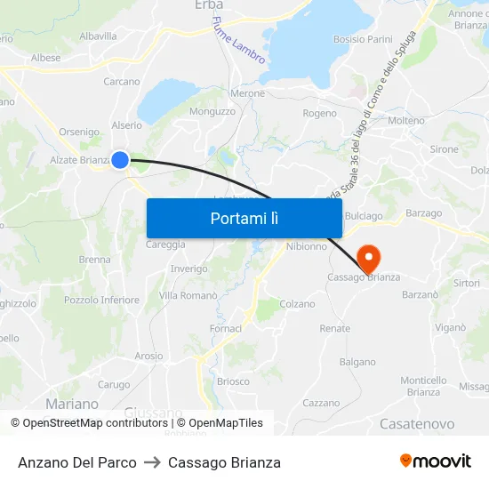 Anzano Del Parco to Cassago Brianza map