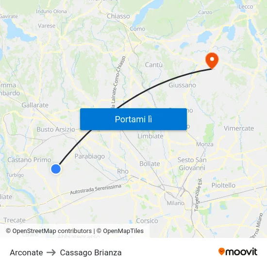 Arconate to Cassago Brianza map