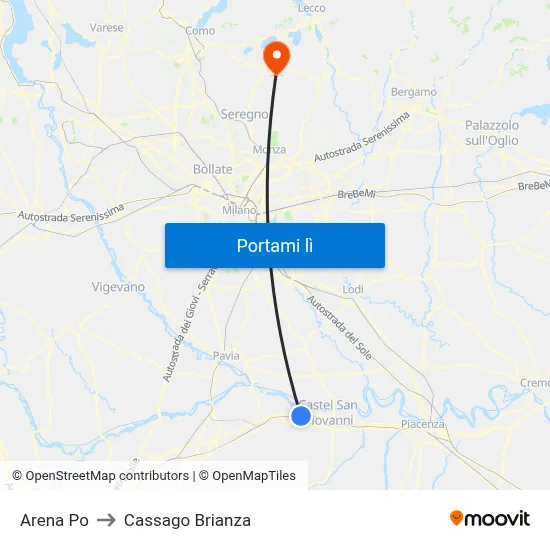 Arena Po to Cassago Brianza map