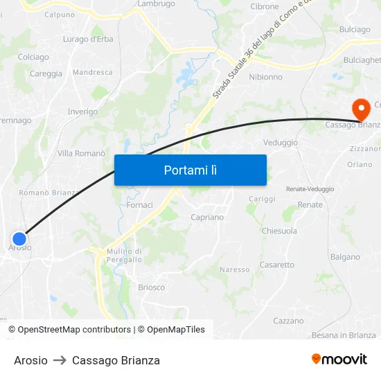 Arosio to Cassago Brianza map