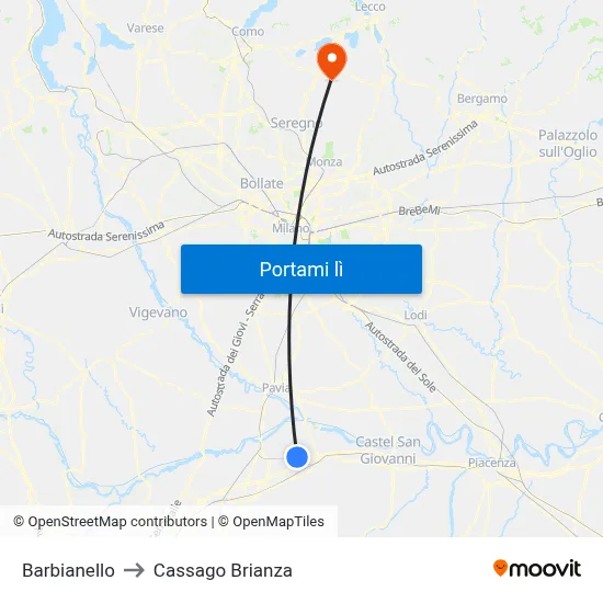 Barbianello to Cassago Brianza map