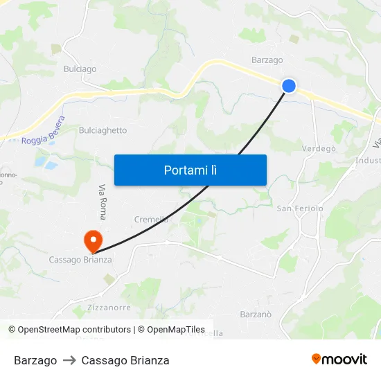 Barzago to Cassago Brianza map