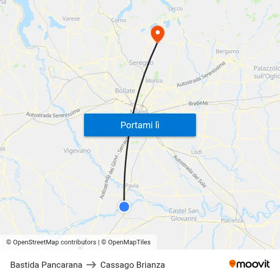 Bastida Pancarana to Cassago Brianza map