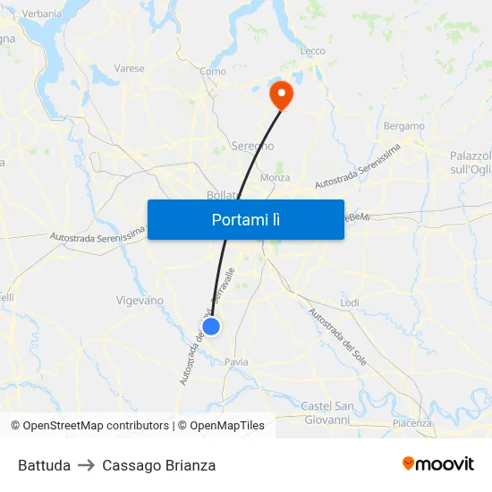Battuda to Cassago Brianza map