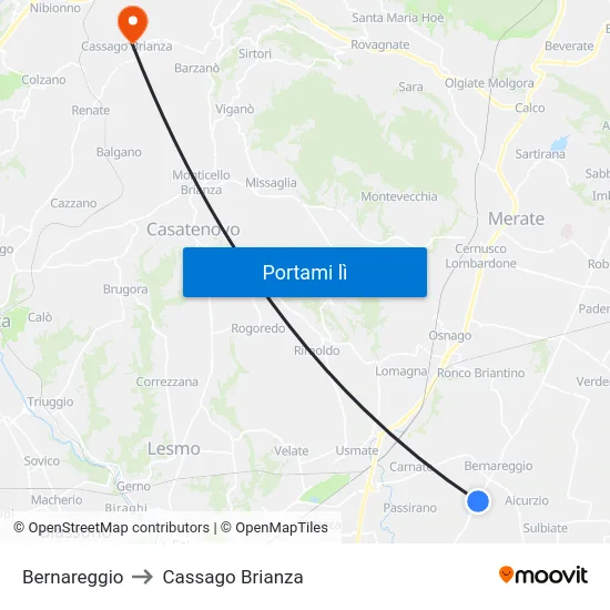 Bernareggio to Cassago Brianza map