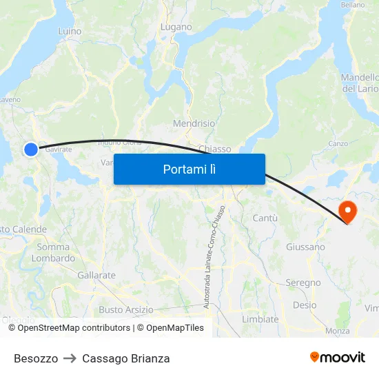 Besozzo to Cassago Brianza map