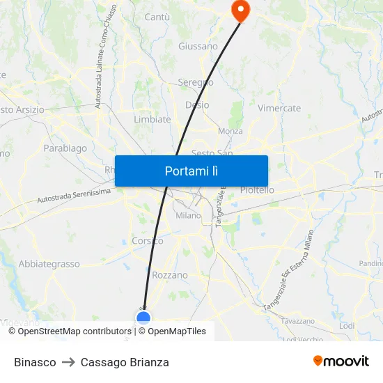 Binasco to Cassago Brianza map