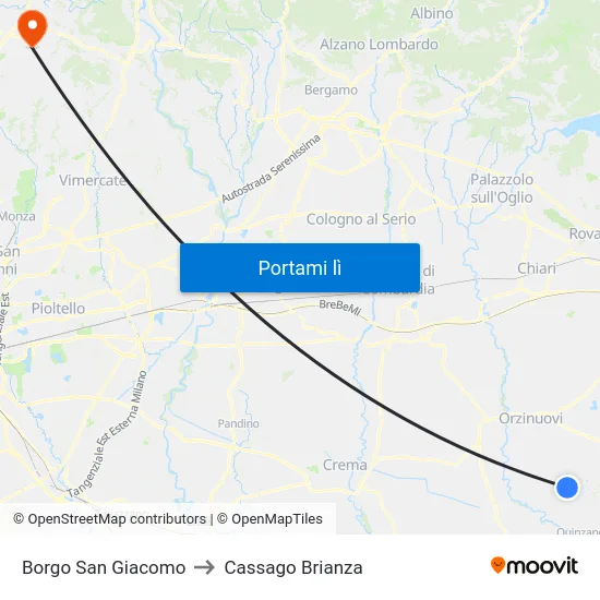 Borgo San Giacomo to Cassago Brianza map