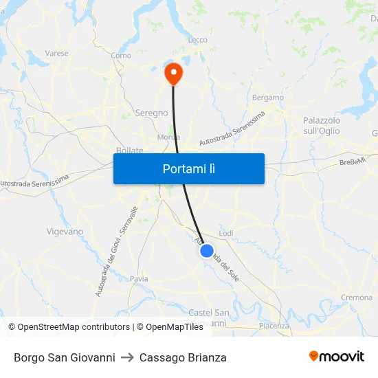 Borgo San Giovanni to Cassago Brianza map