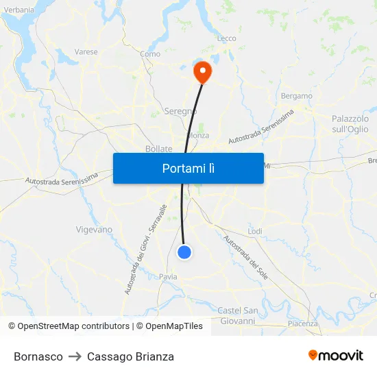 Bornasco to Cassago Brianza map