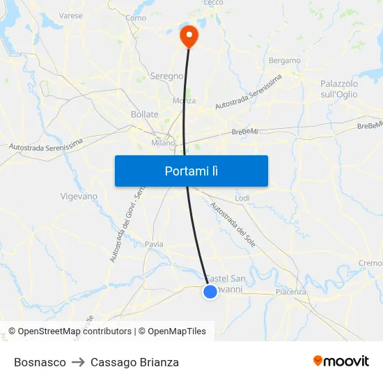 Bosnasco to Cassago Brianza map