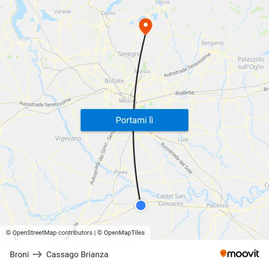 Broni to Cassago Brianza map