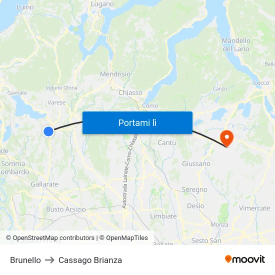 Brunello to Cassago Brianza map
