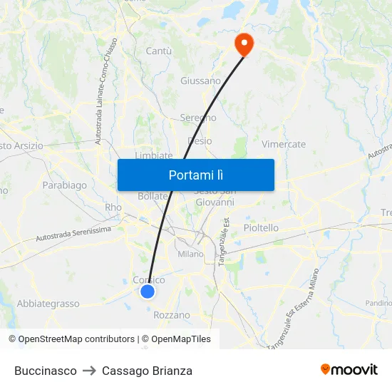 Buccinasco to Cassago Brianza map