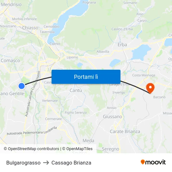 Bulgarograsso to Cassago Brianza map