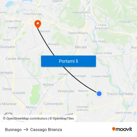 Busnago to Cassago Brianza map