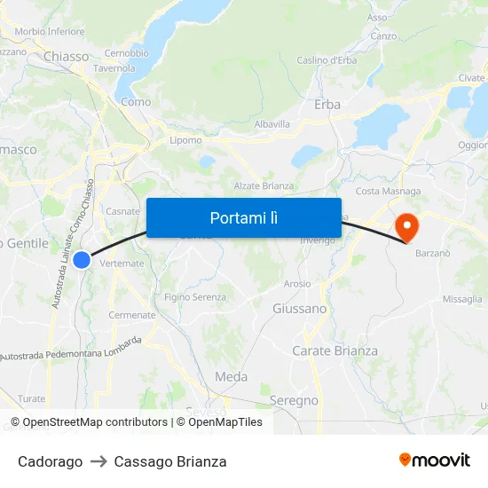 Cadorago to Cassago Brianza map