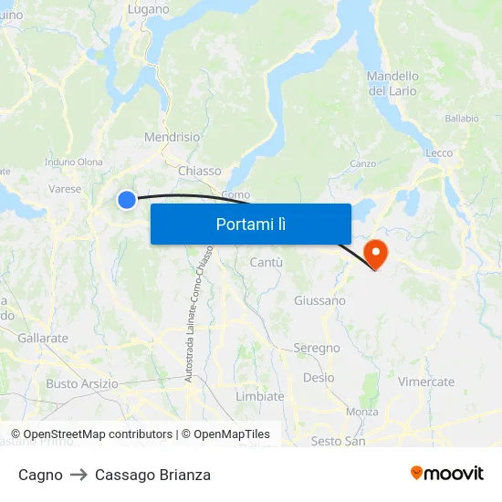 Cagno to Cassago Brianza map
