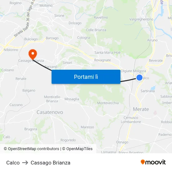 Calco to Cassago Brianza map