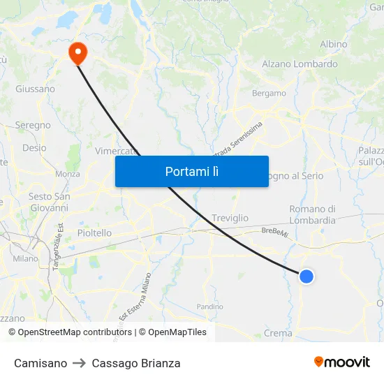 Camisano to Cassago Brianza map