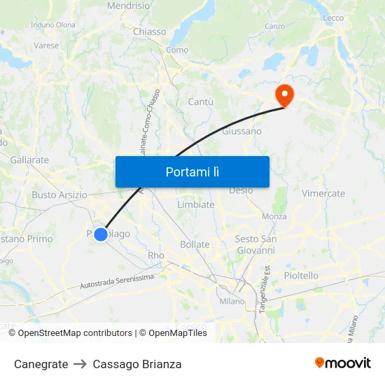 Canegrate to Cassago Brianza map