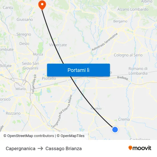 Capergnanica to Cassago Brianza map