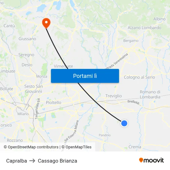 Capralba to Cassago Brianza map