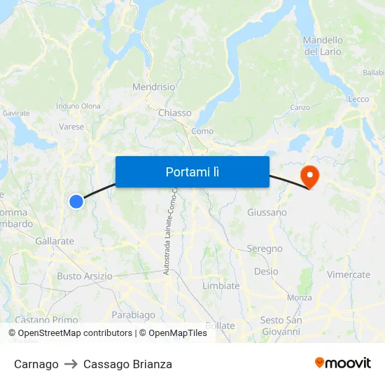 Carnago to Cassago Brianza map