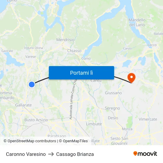 Caronno Varesino to Cassago Brianza map
