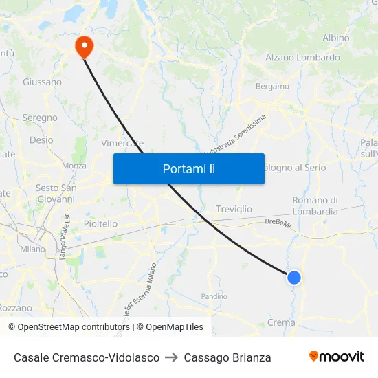 Casale Cremasco-Vidolasco to Cassago Brianza map